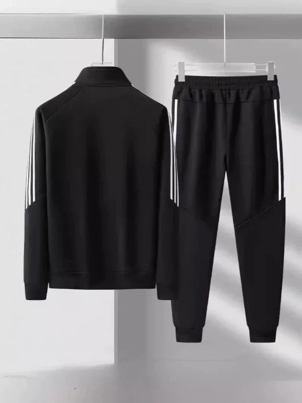 Herr Träningsdress – Regular Fit – Hög Krage – Taperade Byxor – Randdetalj