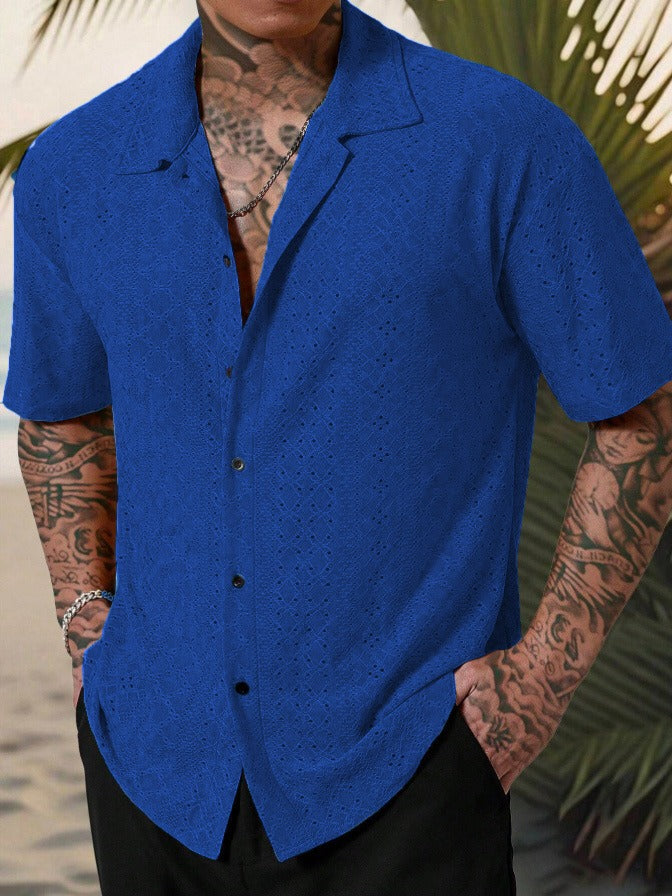 Herrskjorta – Regular Fit – Kort ärm – Cotton – Ihålig jacquarddesign