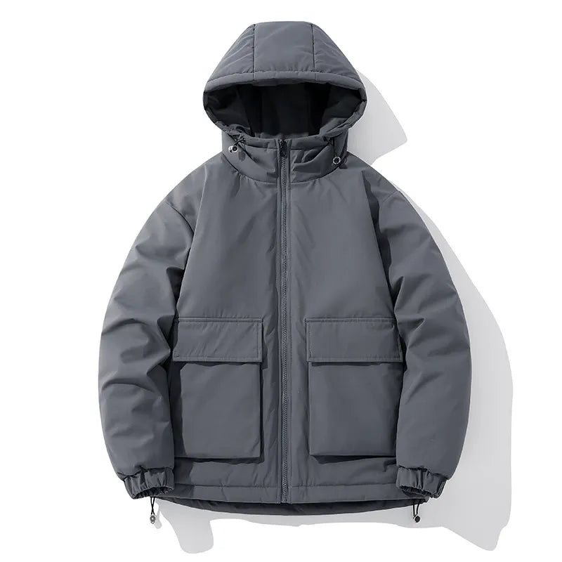 Herrjacka Med Huva – Vadderad – Oversized Passform – Dragkedja – Fickor Med Flik