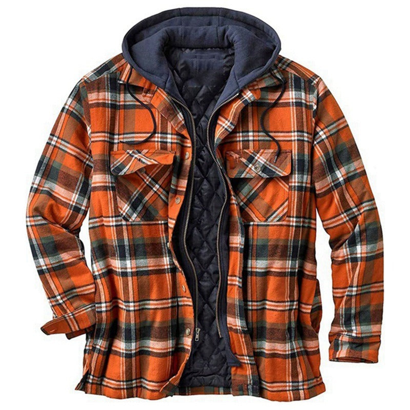 Herr Skjortjacka – Avslappnad Passform – Flanell – Quiltad Fodring – Huva – Dragkedja