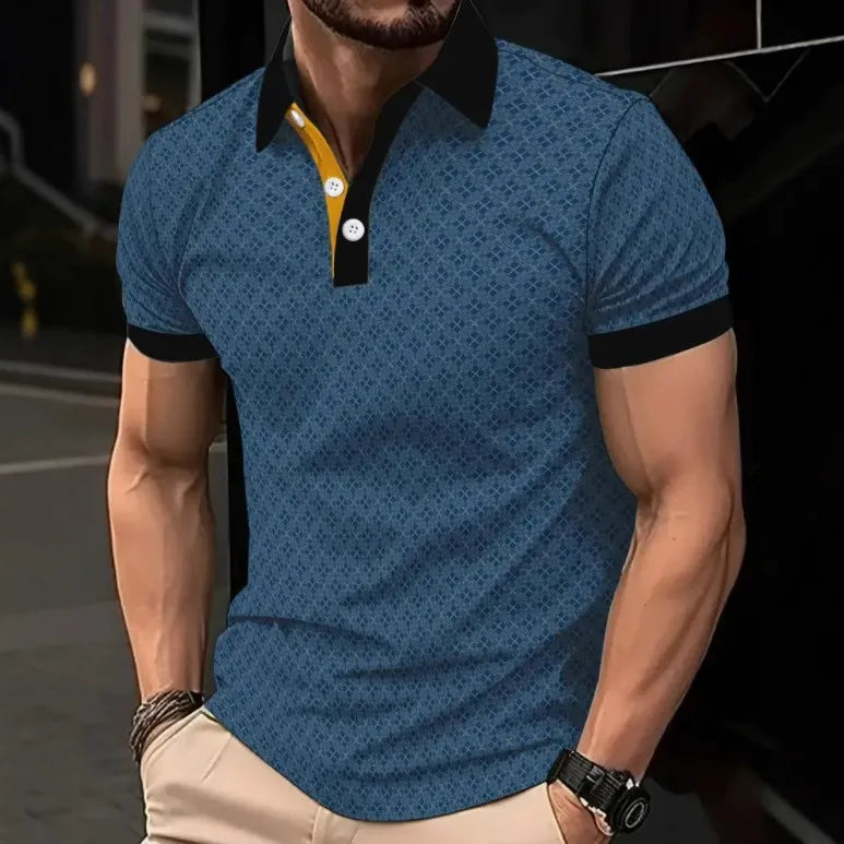 Herrpikétröja – Slim Fit – Bomull – 3D-mönster – Kort ärm