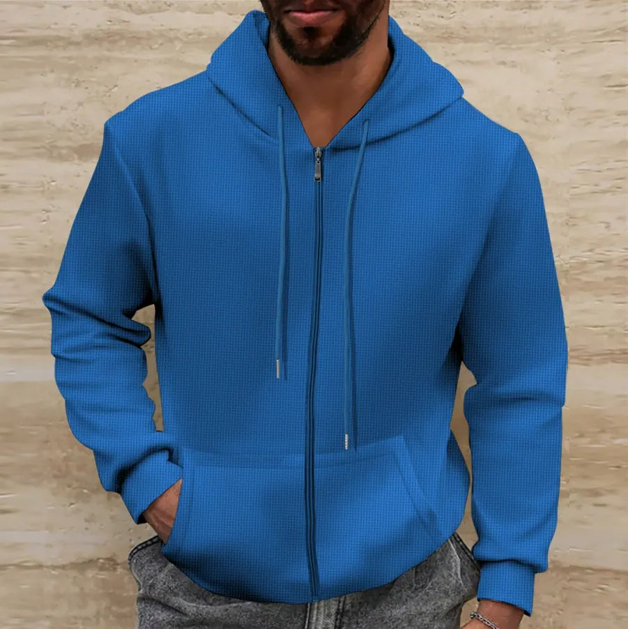 Herrjacka med huva – Waffle-struktur – Regular Fit – Fullzip – Ledig stil