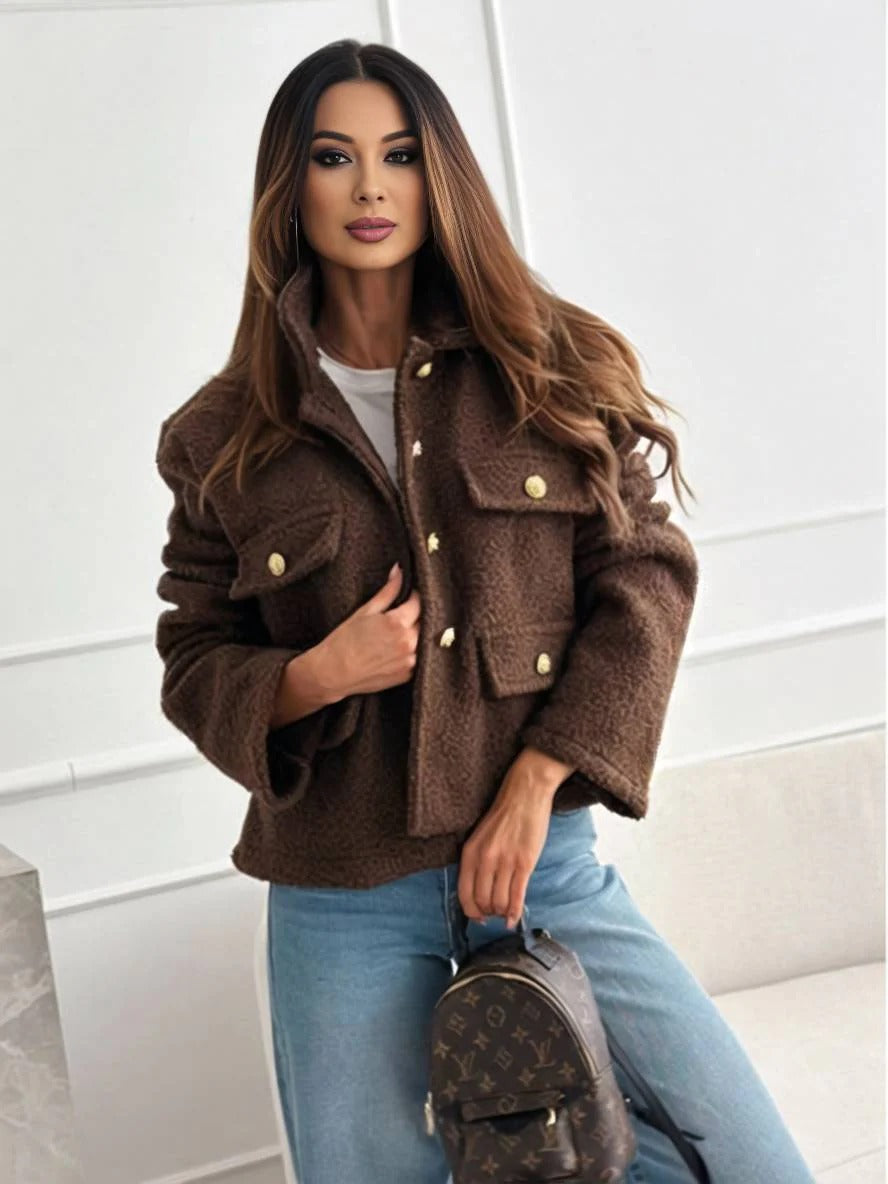 Damjacka – Avslappnad Passform – Mjuk Textur – Metallknappar – Höftlängd