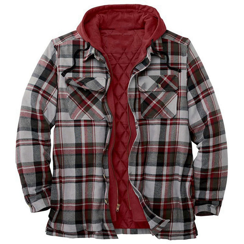Herr Skjortjacka – Avslappnad Passform – Flanell – Quiltad Fodring – Huva – Dragkedja