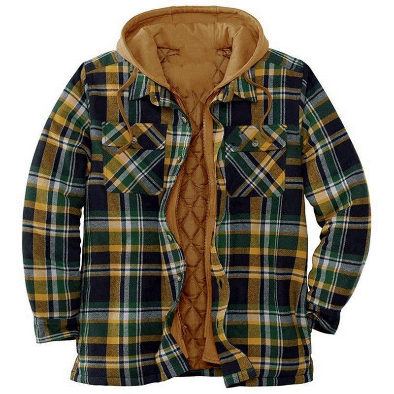 Herr Skjortjacka – Avslappnad Passform – Flanell – Quiltad Fodring – Huva – Dragkedja