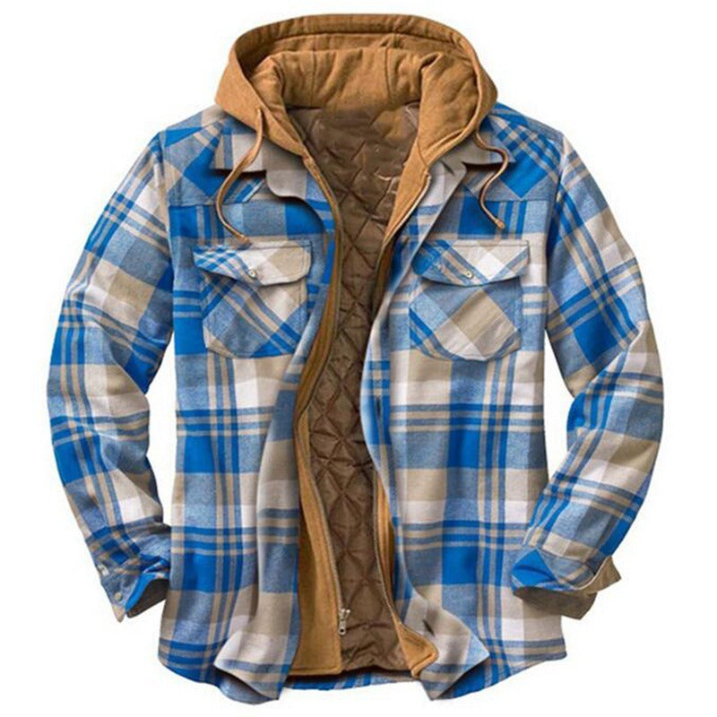 Herr Skjortjacka – Avslappnad Passform – Flanell – Quiltad Fodring – Huva – Dragkedja