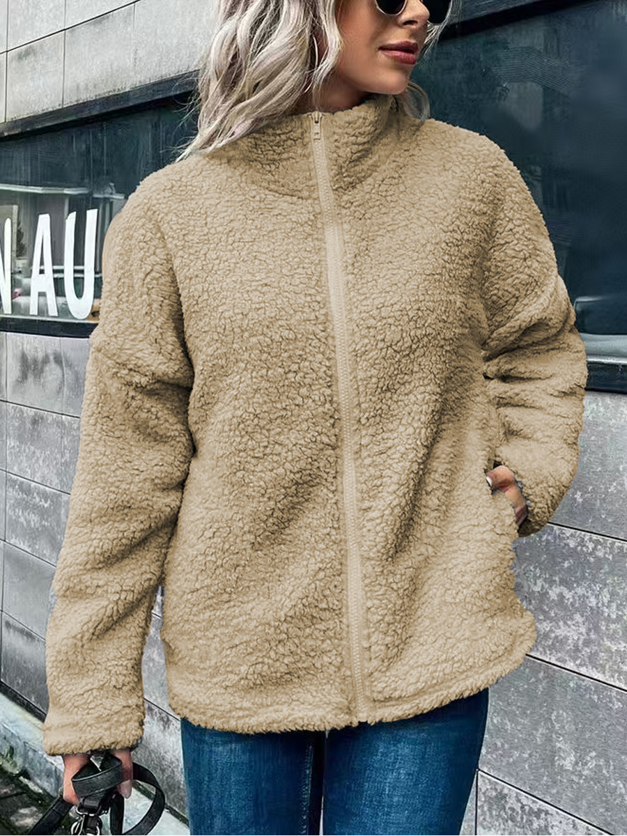 Dam Jacka Fleece – Oversize Passform – Ståkrage – Lång ärm – Ullmix varm Modell
