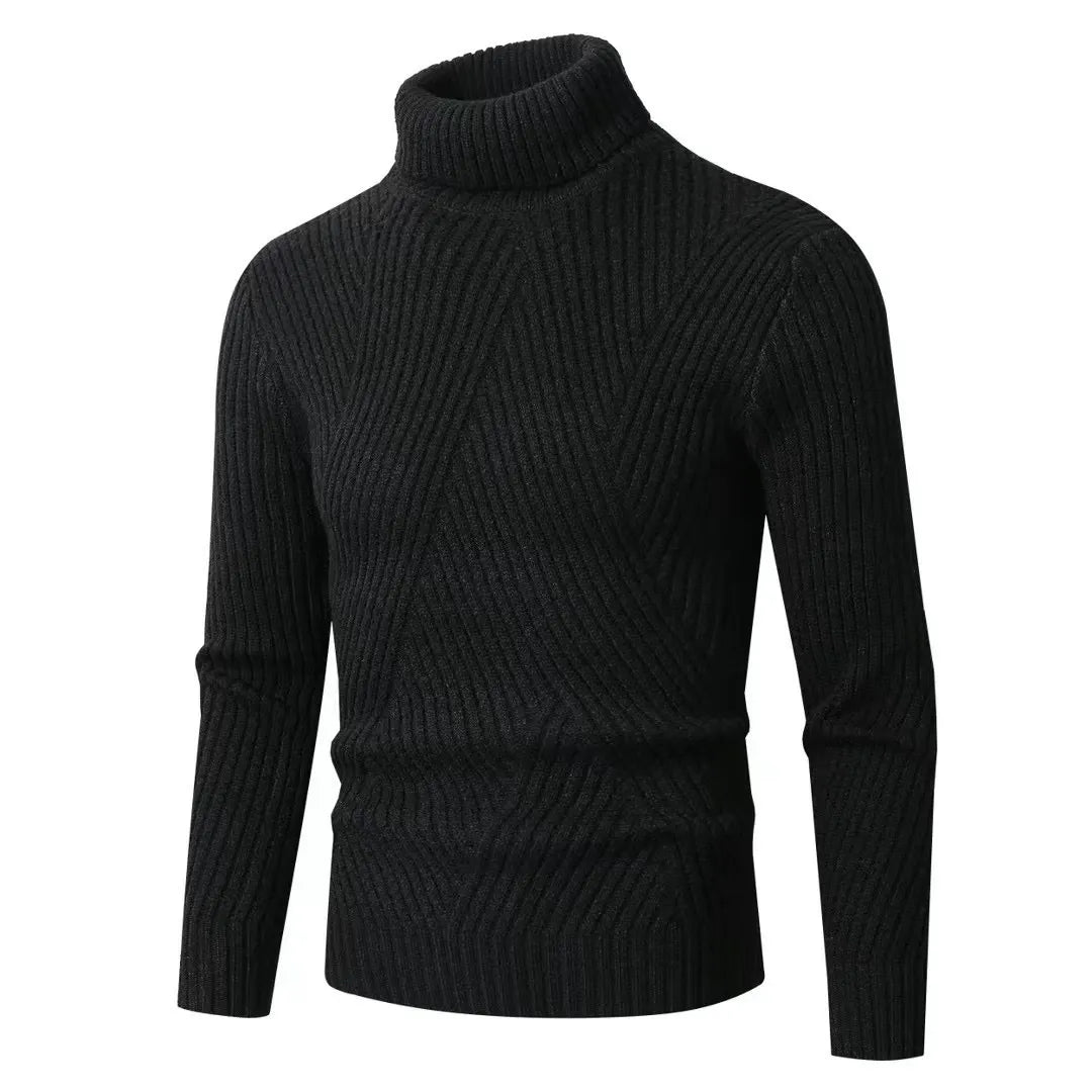 Herrtröja Med Polokrage – Slim Fit – Ribbstickad Ull – Långärm Varm Design