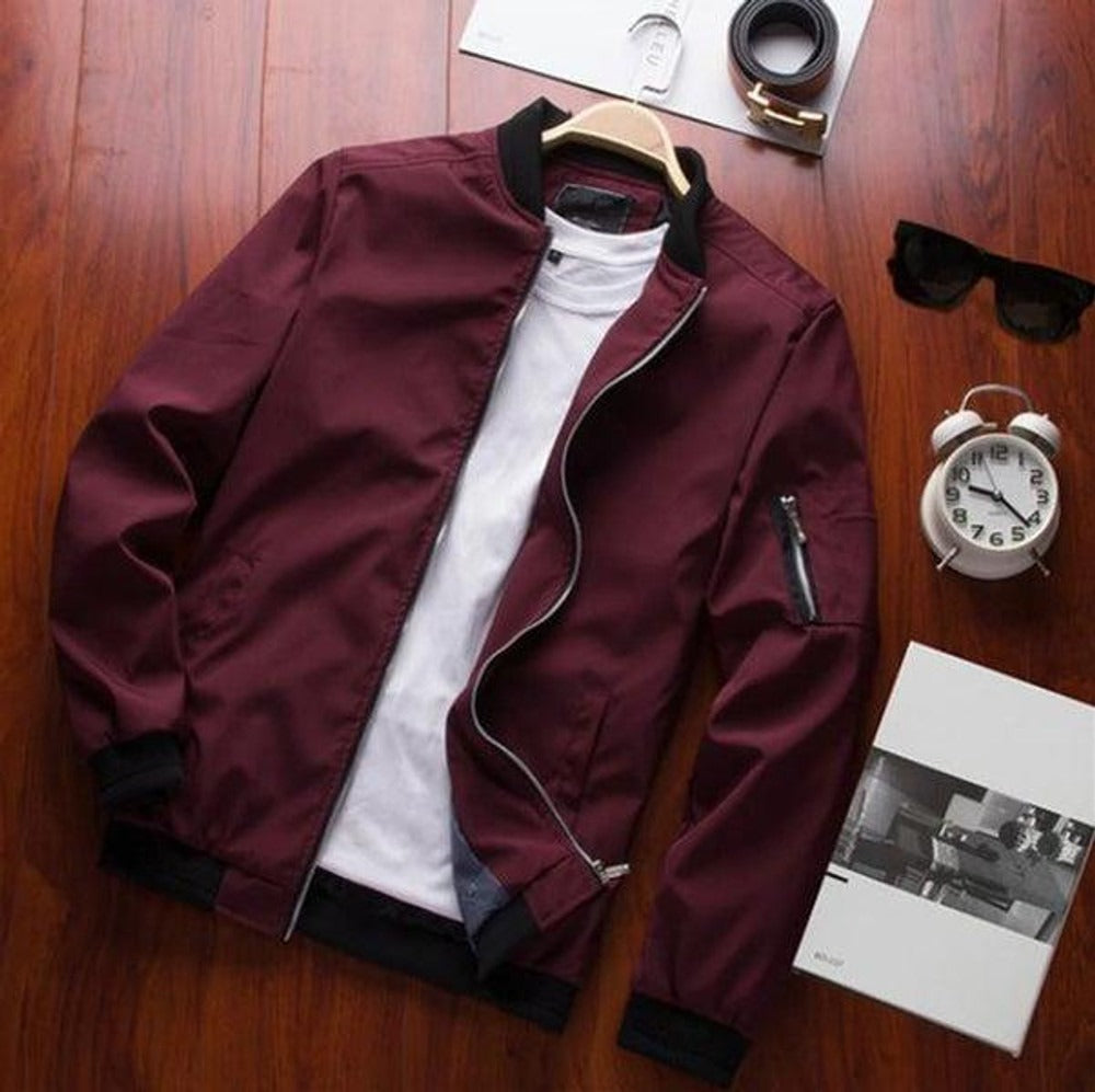 Herr Jacka Bomber – Klassisk Passform – Vindavvisande – Utilityficka – Dragkedja