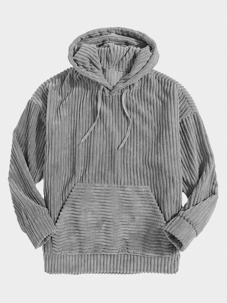 Herrhoodie – Oversize avslappnad passform – Manchestertyg – Känguruficka – Muddar