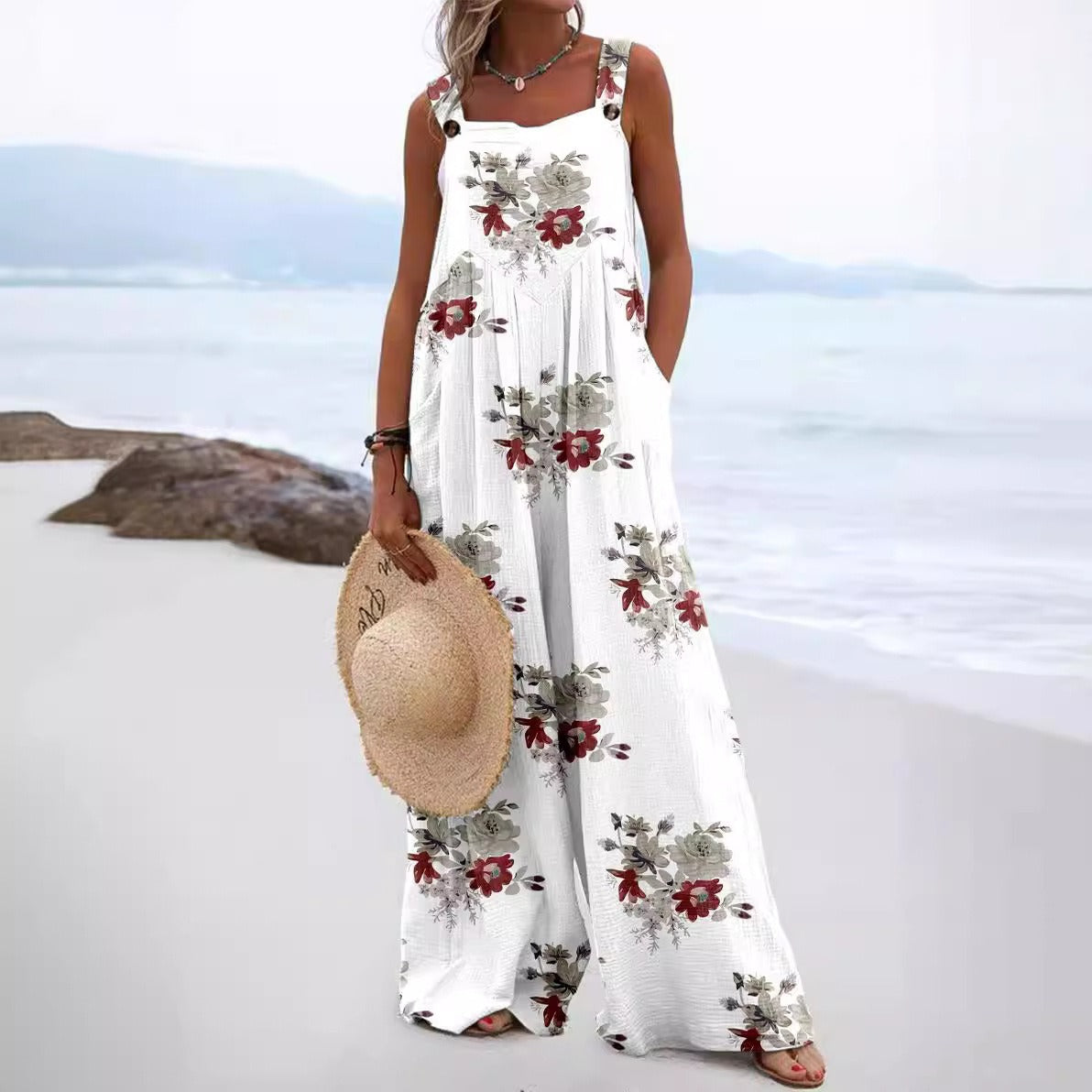 Dam Jumpsuit – Avslappnad Passform – Vida Ben – Ärmlös – Knappband – Bomull