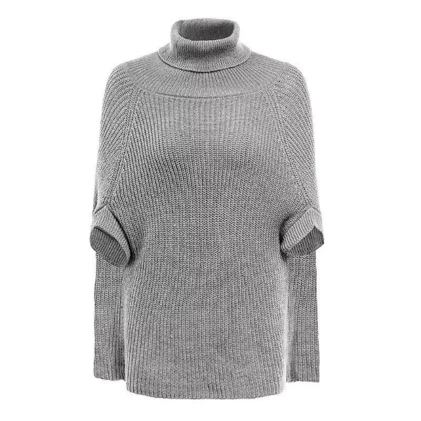 Dam Cape Tröja – Stickad – Oversize Passform – Polokrage – Öppna Sidor