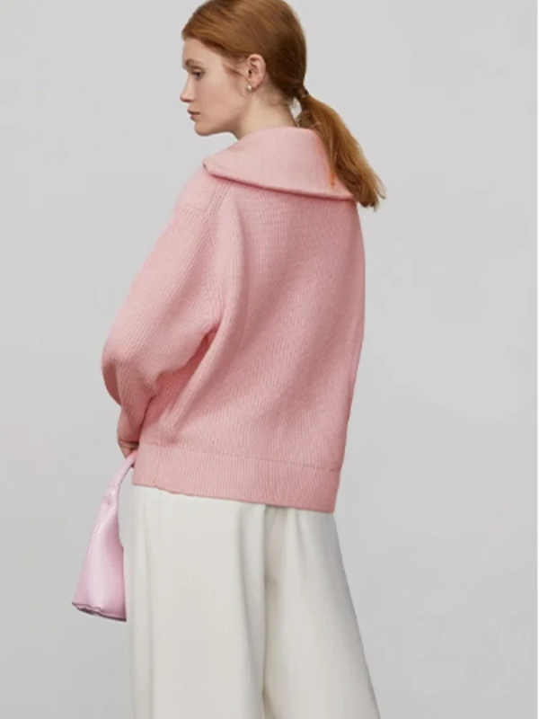 Damtröja – Ull – Avslappnad Passform – Hög Krage med Dragkedja – Ribbade Detaljer