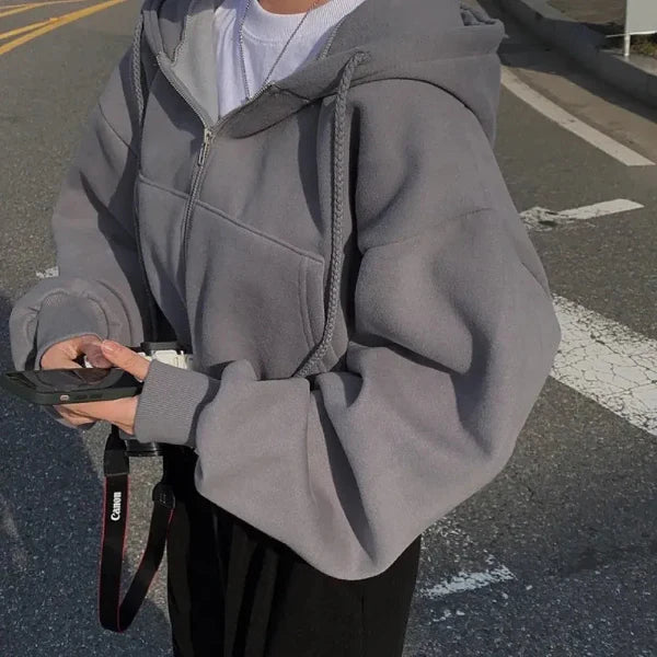 Dam Hoodie – Oversize Passform – Dragkedja – Fleecefodrad – Känguruficka – Vardagsbruk