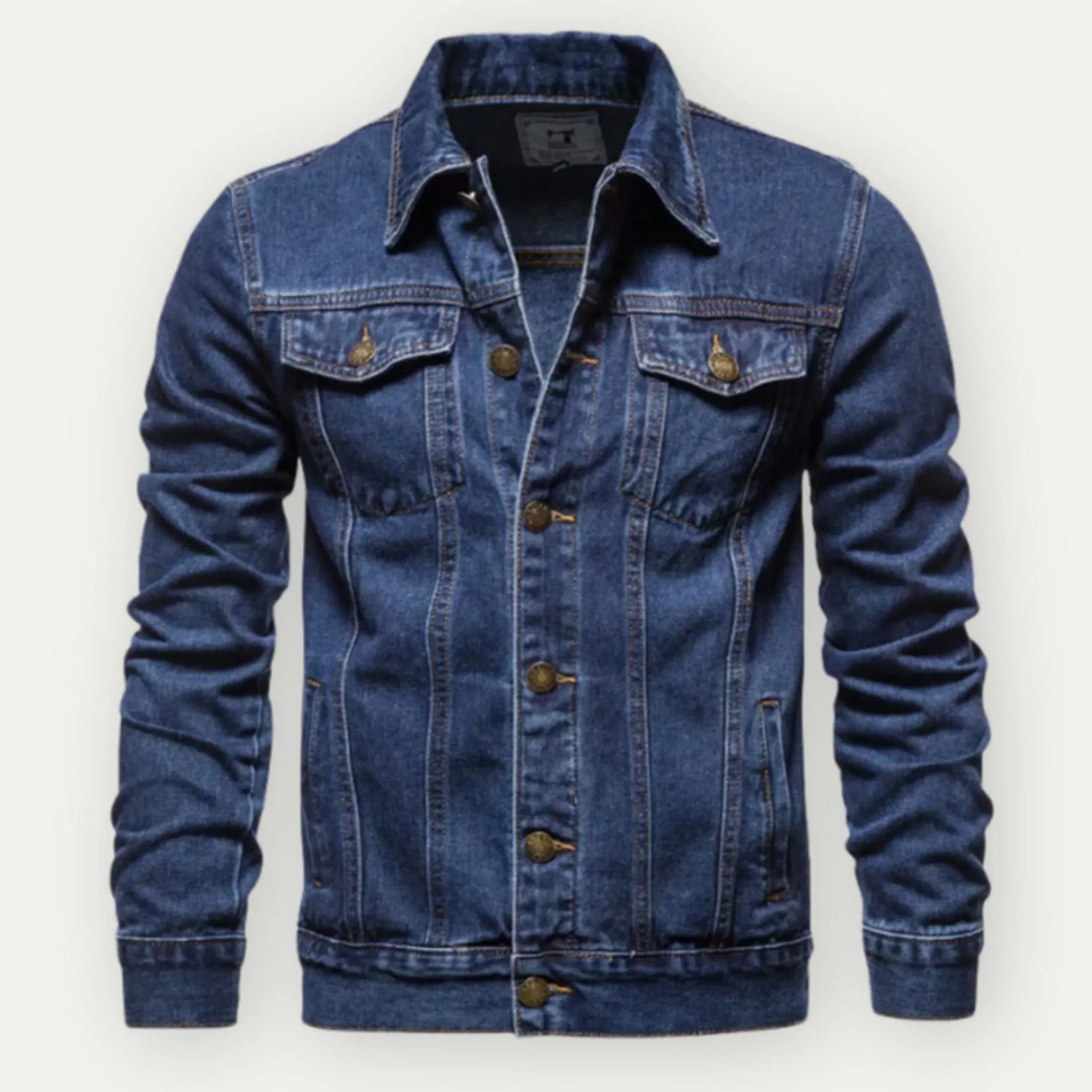 Herr Truckerjacka – Denim – Skräddarsydd Passform – Knäppning – Fickor fram & sida