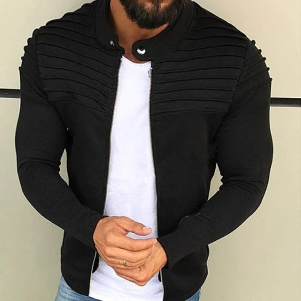 Herrjacka – Slim Fit – Bomullsblandning – Ribbad Axel – Hög Krage – Dragkedja