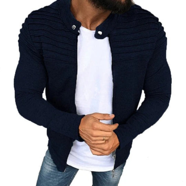 Herrjacka – Slim Fit – Bomullsblandning – Ribbad Axel – Hög Krage – Dragkedja