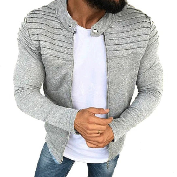 Herrjacka – Slim Fit – Bomullsblandning – Ribbad Axel – Hög Krage – Dragkedja