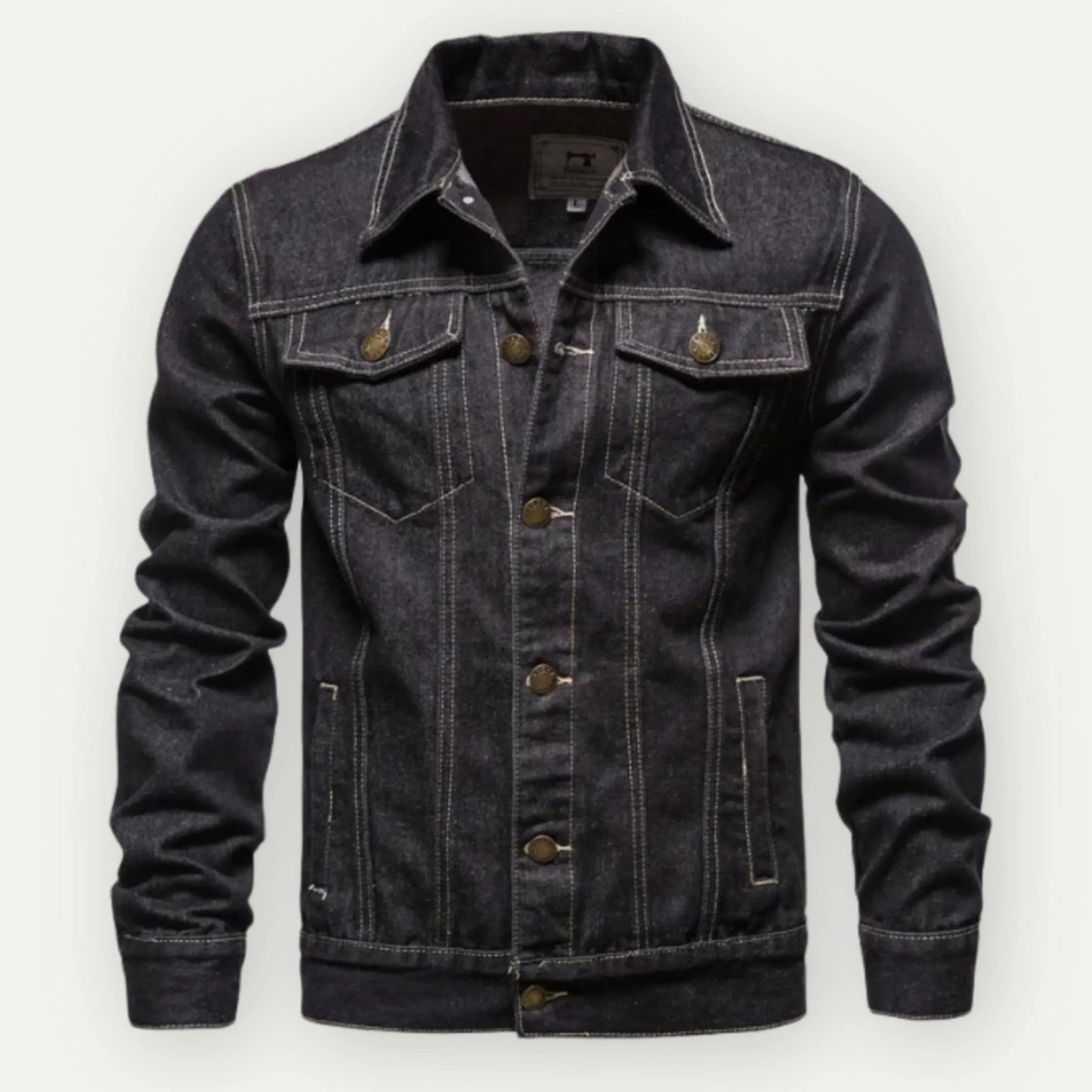 Herr Truckerjacka – Denim – Skräddarsydd Passform – Knäppning – Fickor fram & sida