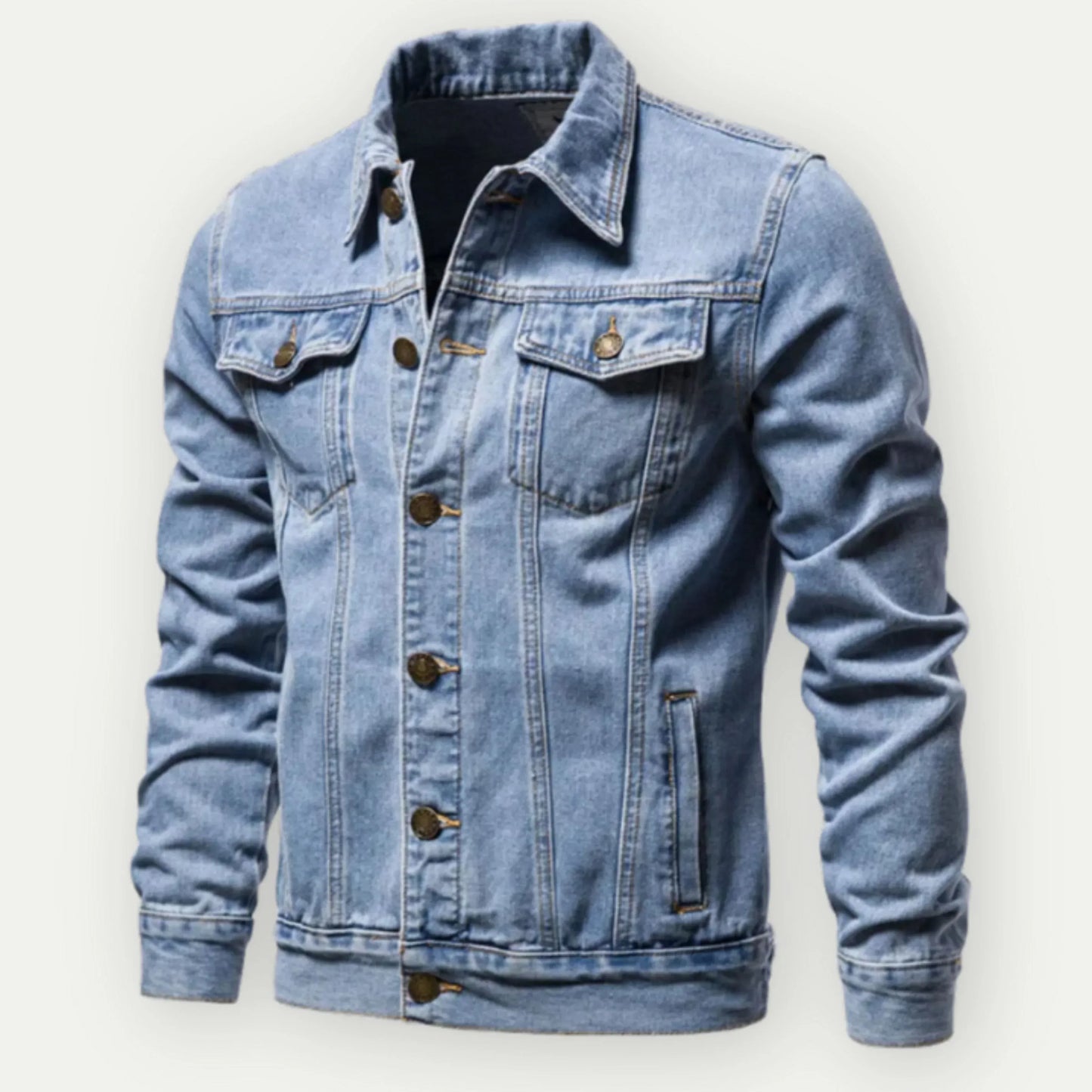 Herr Truckerjacka – Denim – Skräddarsydd Passform – Knäppning – Fickor fram & sida