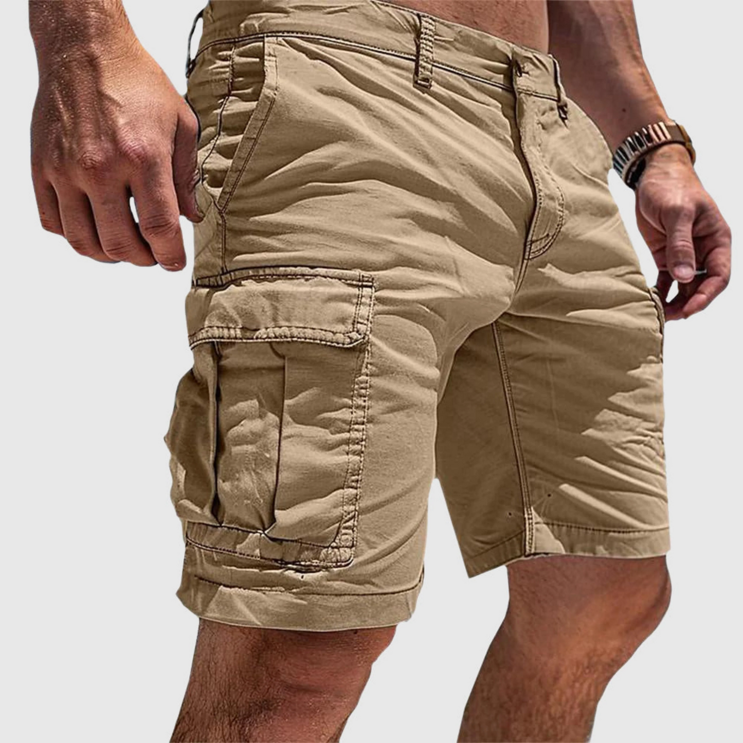 Herr cargoshorts – avslappnad passform – bomull – sidfickor – knälång casual stil