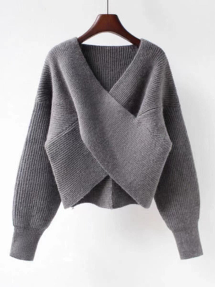 Dam sweatshirt – Oversized passform – Ribbstickad – V-ringning – Ballongärmar