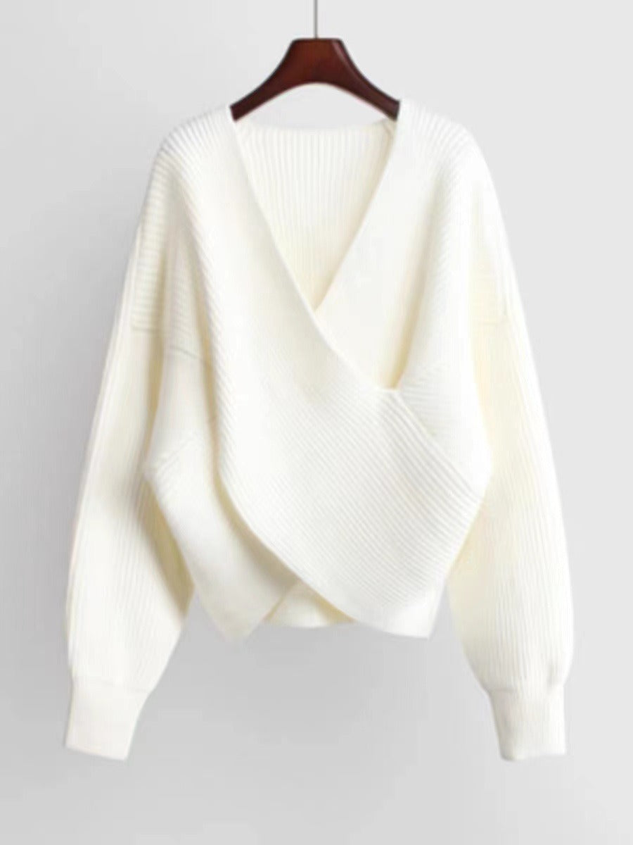 Dam sweatshirt – Oversized passform – Ribbstickad – V-ringning – Ballongärmar