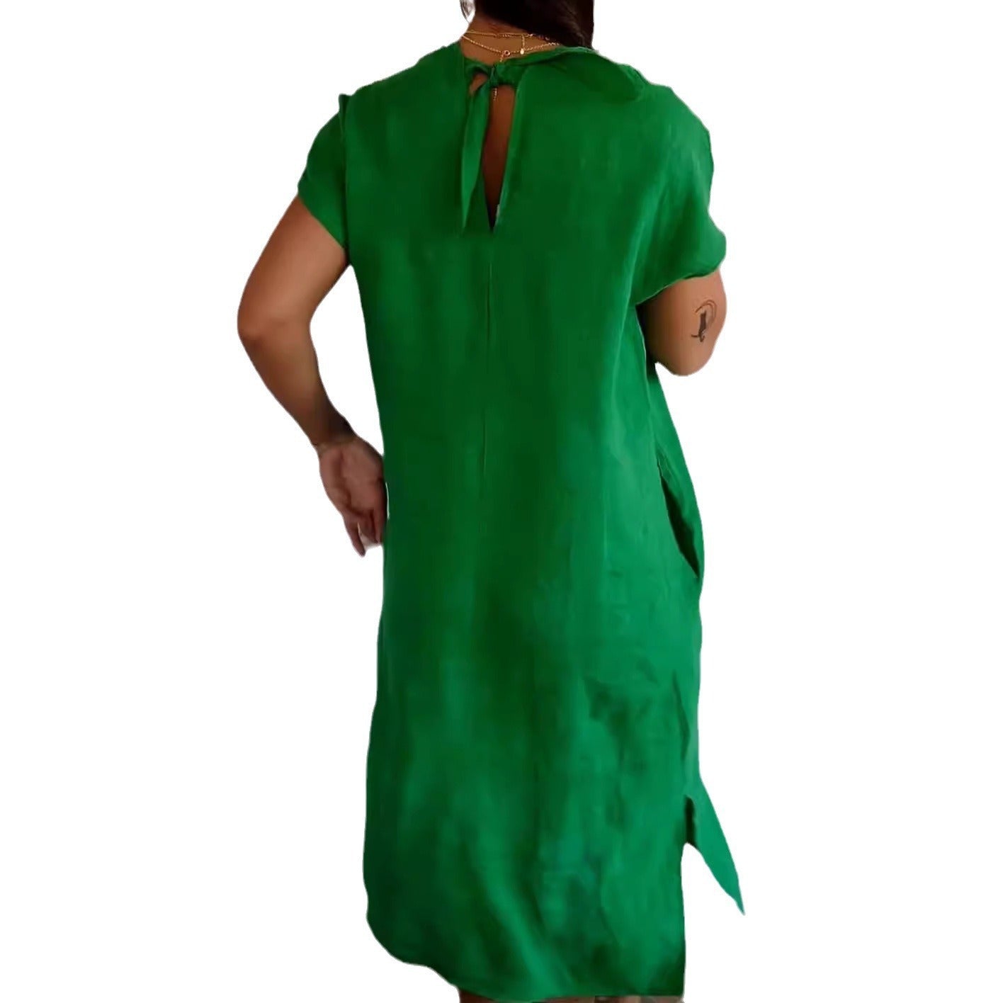 Damklänning maxi – avslappnad passform – mjuk bomullskänsla – V-ringning – kort ärm – med fickor