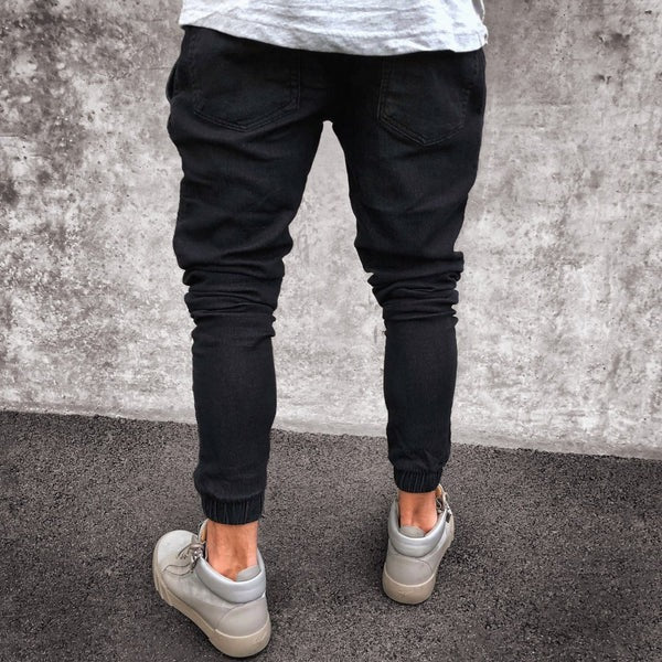 Herr Joggingbyxor – Slim Fit – Bomullsblandning – Ribbade Knän – Hel Längd