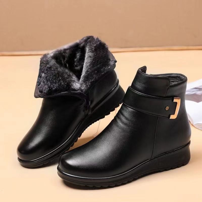 Dam Ankelboots – Skinnliknande Material – Varm Foder – Halksäker Sula – Spänne
