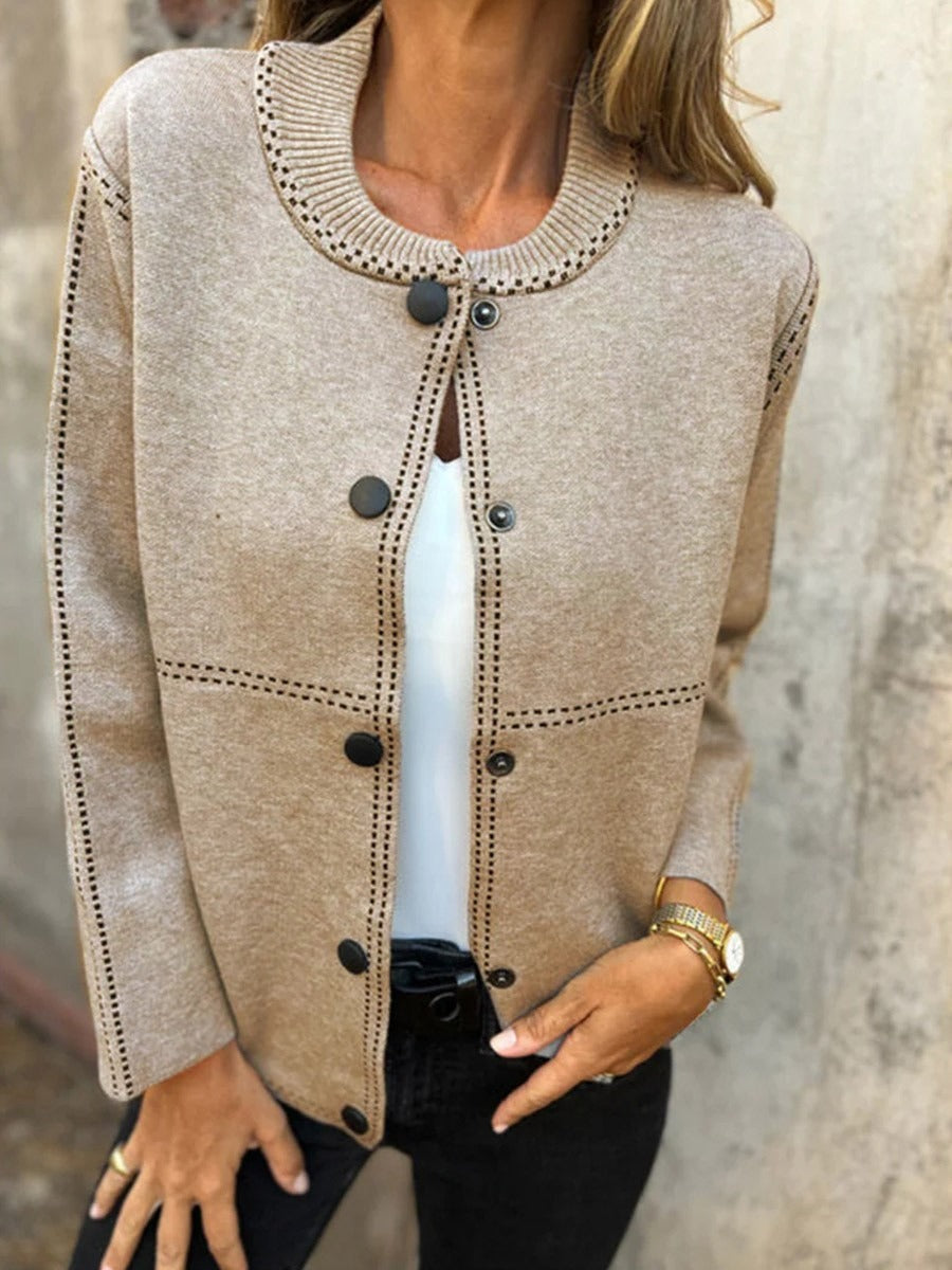 Damjacka – Skräddarsydd Passform – Ullblandning – Dekorativa Knappar – Midjelång