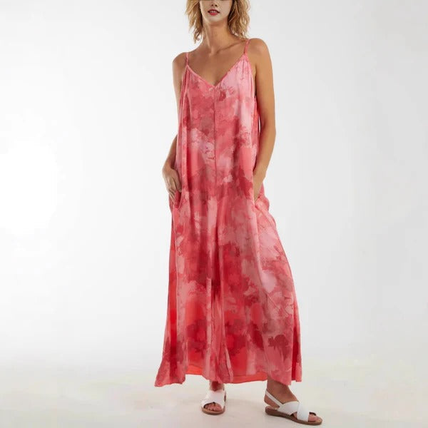 Damklänning maxi – Avslappnad passform – Justerbara axelband – V-ringning – Andningsbart tyg