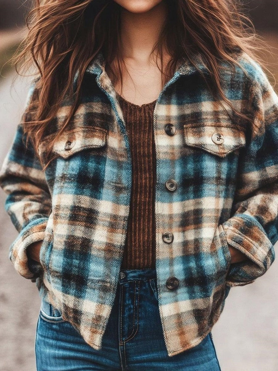 Damkofta – Ullmix – Avslappnad Passform – Knäppning – Rutigt Mönster – Krage