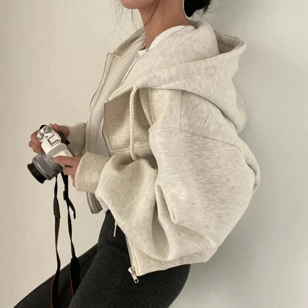Dam Hoodie – Oversize Passform – Dragkedja – Fleecefodrad – Känguruficka – Vardagsbruk