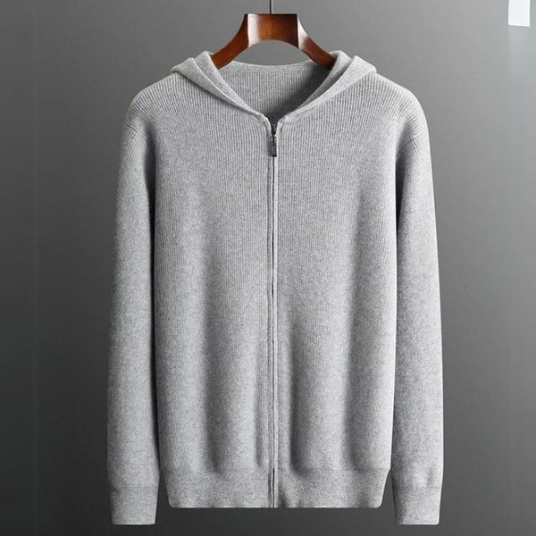 Herrhoodie – Ullblandning – Avslappnad Passform – Dragkedja – Ribbad Kant