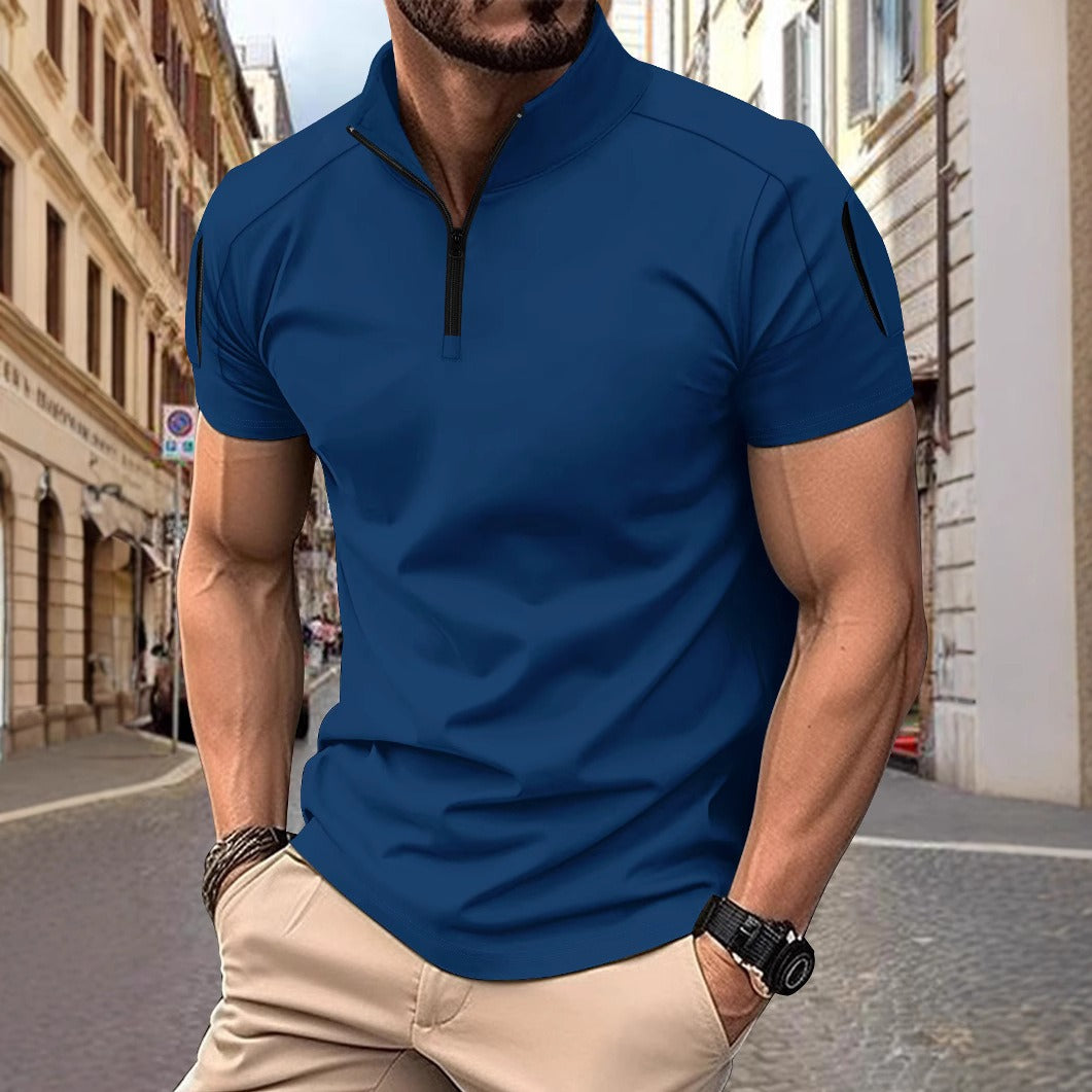 Herr pikétröja – Slim fit – Bomullsblandning – Dragkedjekrage – Ärmpartifickor
