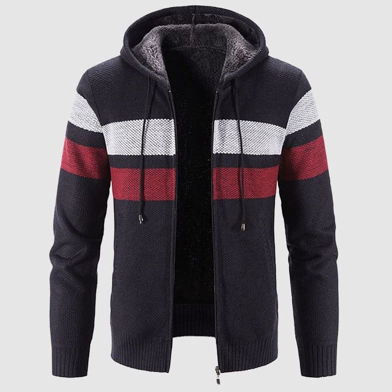 Herrjacka med huva – Regular till slim fit – Stickad textur – Mjuk fleecefodrad – Dragkedja