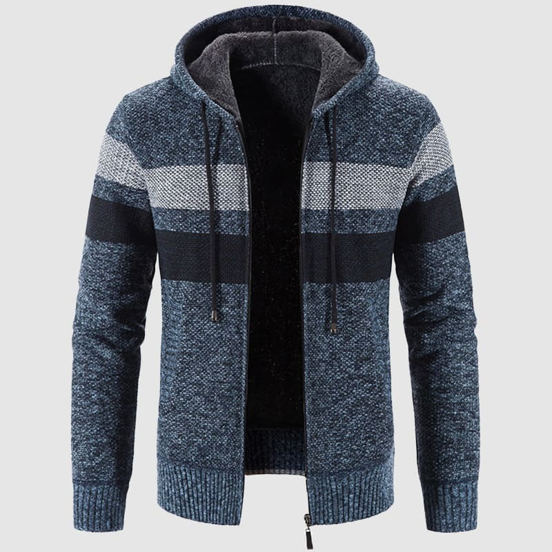 Herrjacka med huva – Regular till slim fit – Stickad textur – Mjuk fleecefodrad – Dragkedja