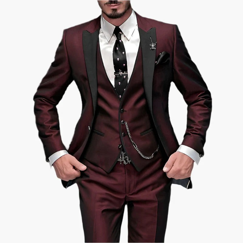 Herrkostym 3-delad – Slim Fit – Ullblandning – Kavaj med Notchkrage – Formell Look