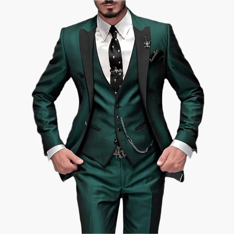Herrkostym 3-delad – Slim Fit – Ullblandning – Kavaj med Notchkrage – Formell Look