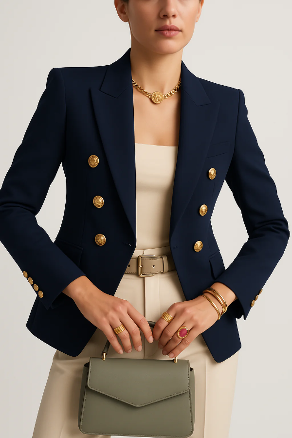 Dam Blazer – Skräddarsydd Passform – Ullmix – Dubbelsiffrig – Peak Slag – Formell Stil