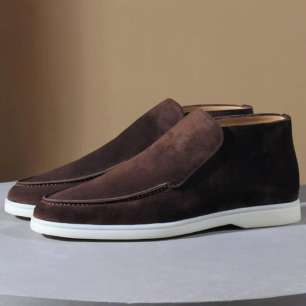 Herrloafers – Ankelmodell – Mjuk mocka – Slip-on – Elegant smal passform