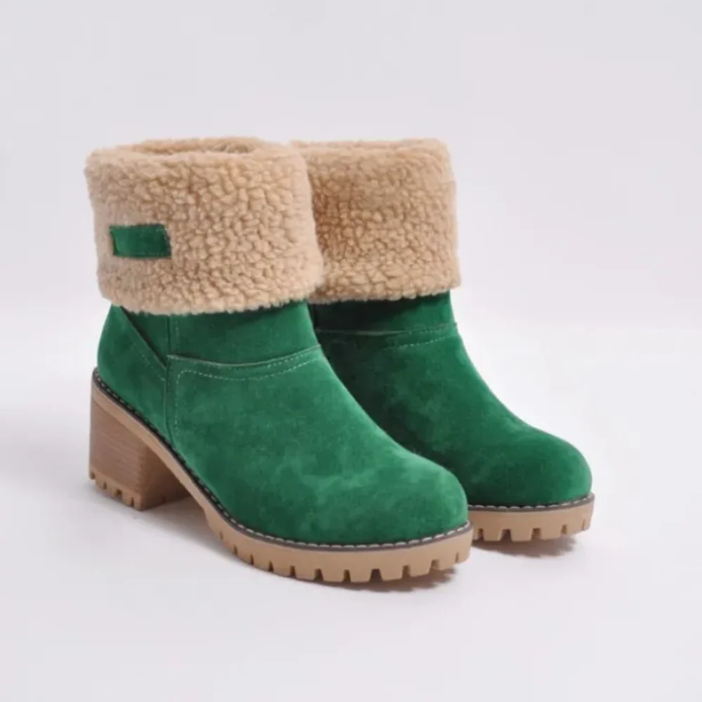 Dam Ankelboots – Suedetextur – Fårskinnsfoder – Vikbar Kant – Stabil Klack – Mönstrad Sula