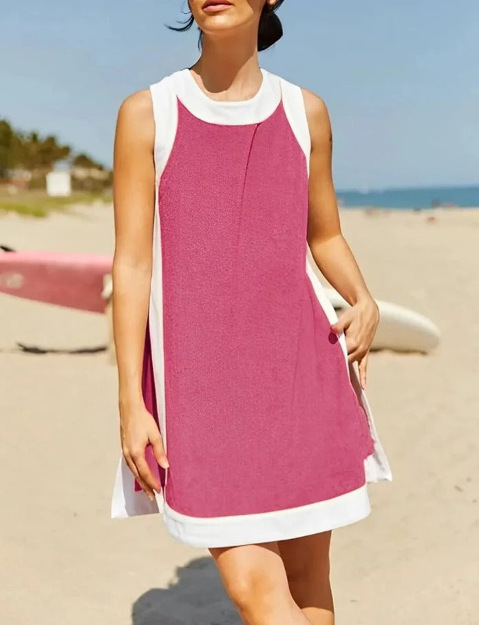 Damklänning – Miniklänning – Avslappnad Passform – Sportig Hals – Fickor