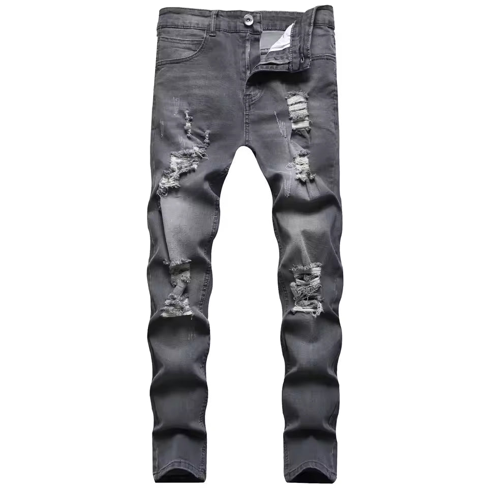 Herrjeans – Slim Fit – Distressad Denim – Ankellängd – Dragkedjegylf Casualstyle