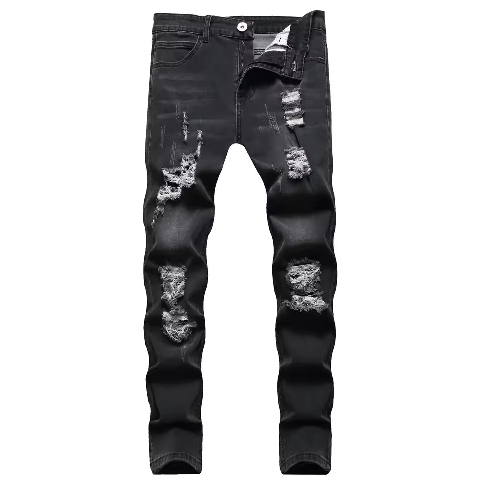 Herrjeans – Slim Fit – Distressad Denim – Ankellängd – Dragkedjegylf Casualstyle