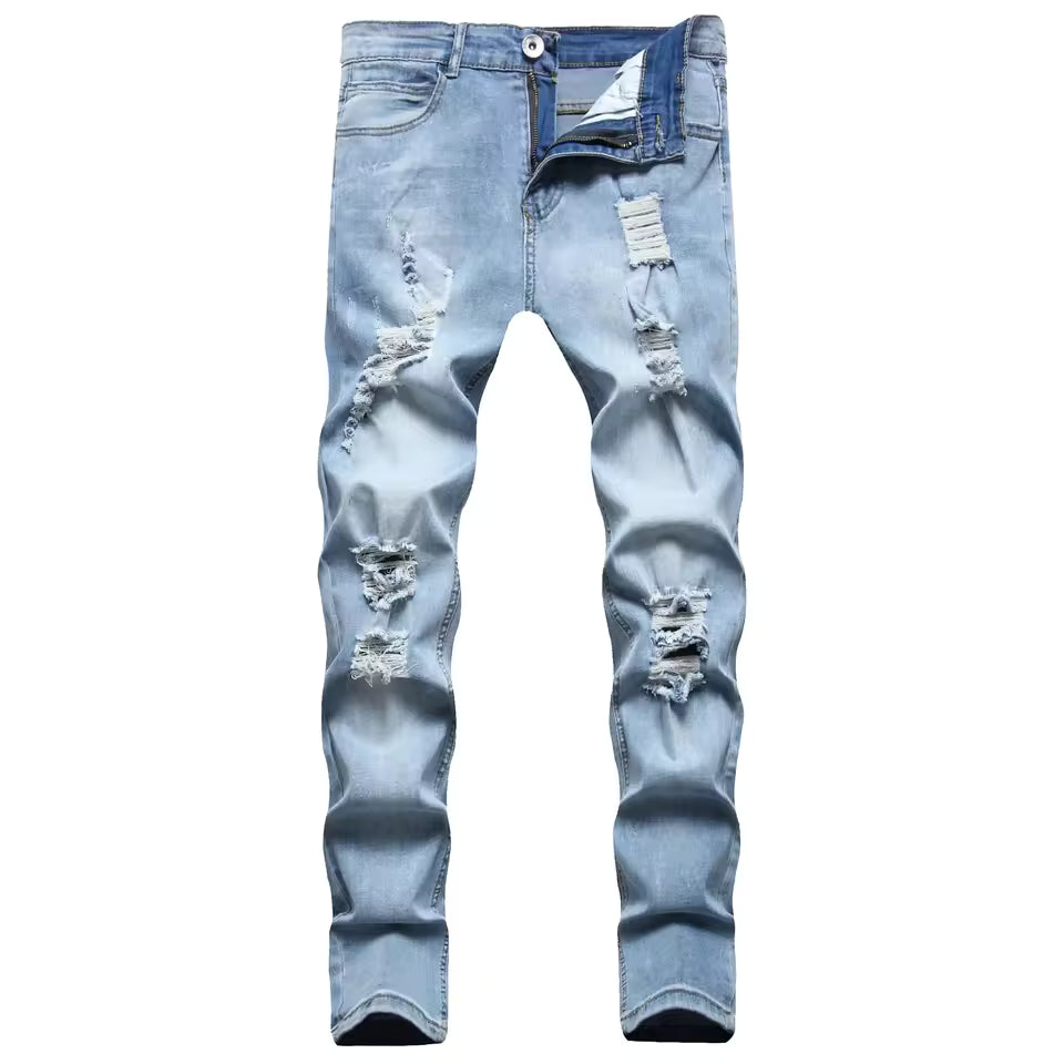 Herrjeans – Slim Fit – Distressad Denim – Ankellängd – Dragkedjegylf Casualstyle