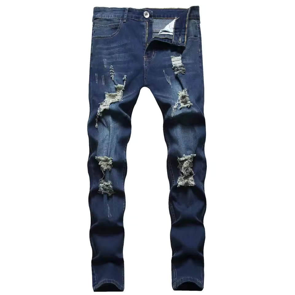 Herrjeans – Slim Fit – Distressad Denim – Ankellängd – Dragkedjegylf Casualstyle
