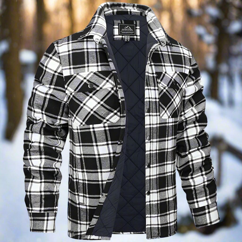 Herrskjortjacka – Flanell med quiltat foder – Avslappnad passform – Tryckknappar – Bröstfickor