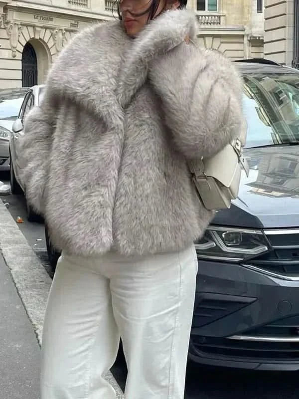 Dammode Jacka - Lyxig Fuskpäls - Överdimensionerad Passform - Varm och Stilren